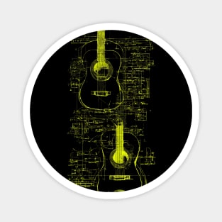 Neon Yellow Acoustic Guitar Da Vinci blueprint Magnet